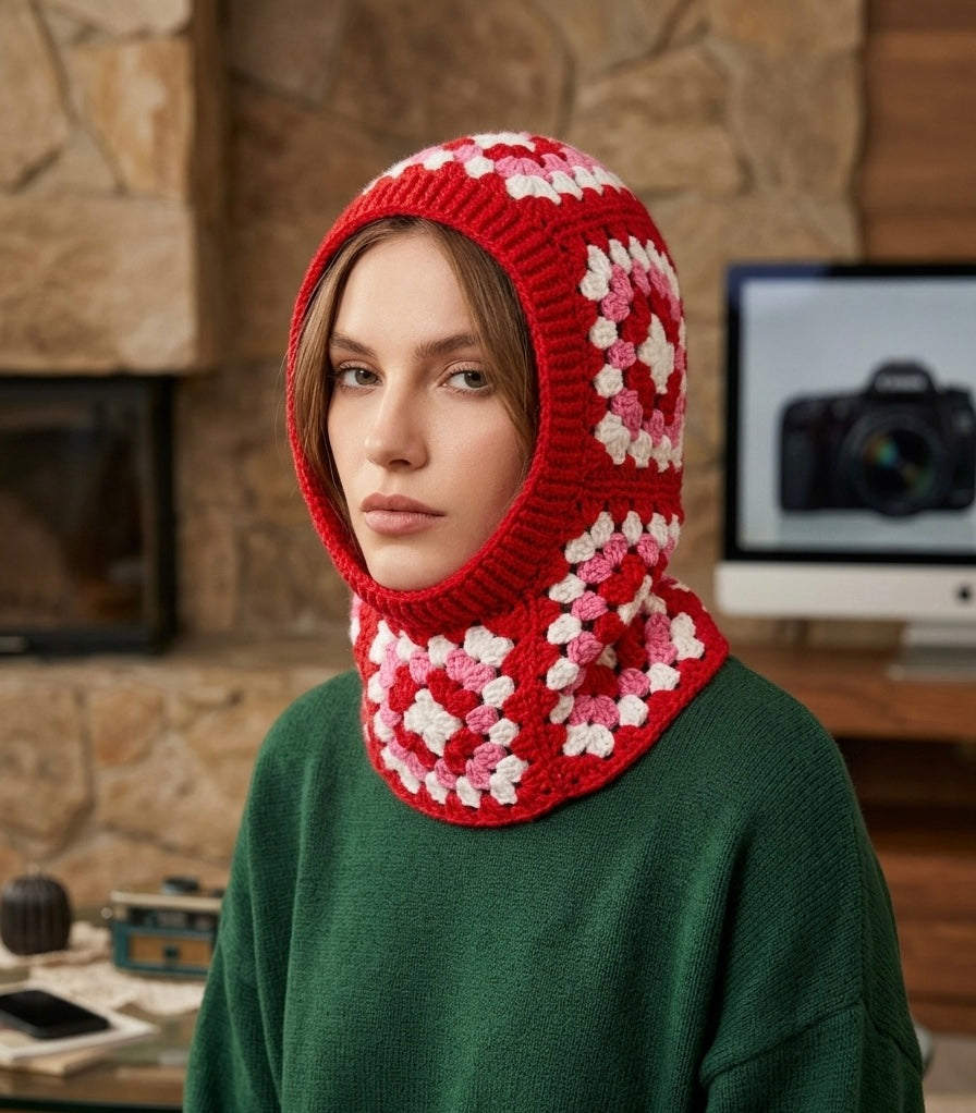 CROCHET BALACLAVA GRANNY SQUARES ONE SIZE- One of a kind