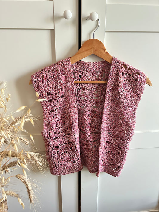 GILET A UNCINETTO IN COTONE ROSA MISCELATO (CAMPIONE)