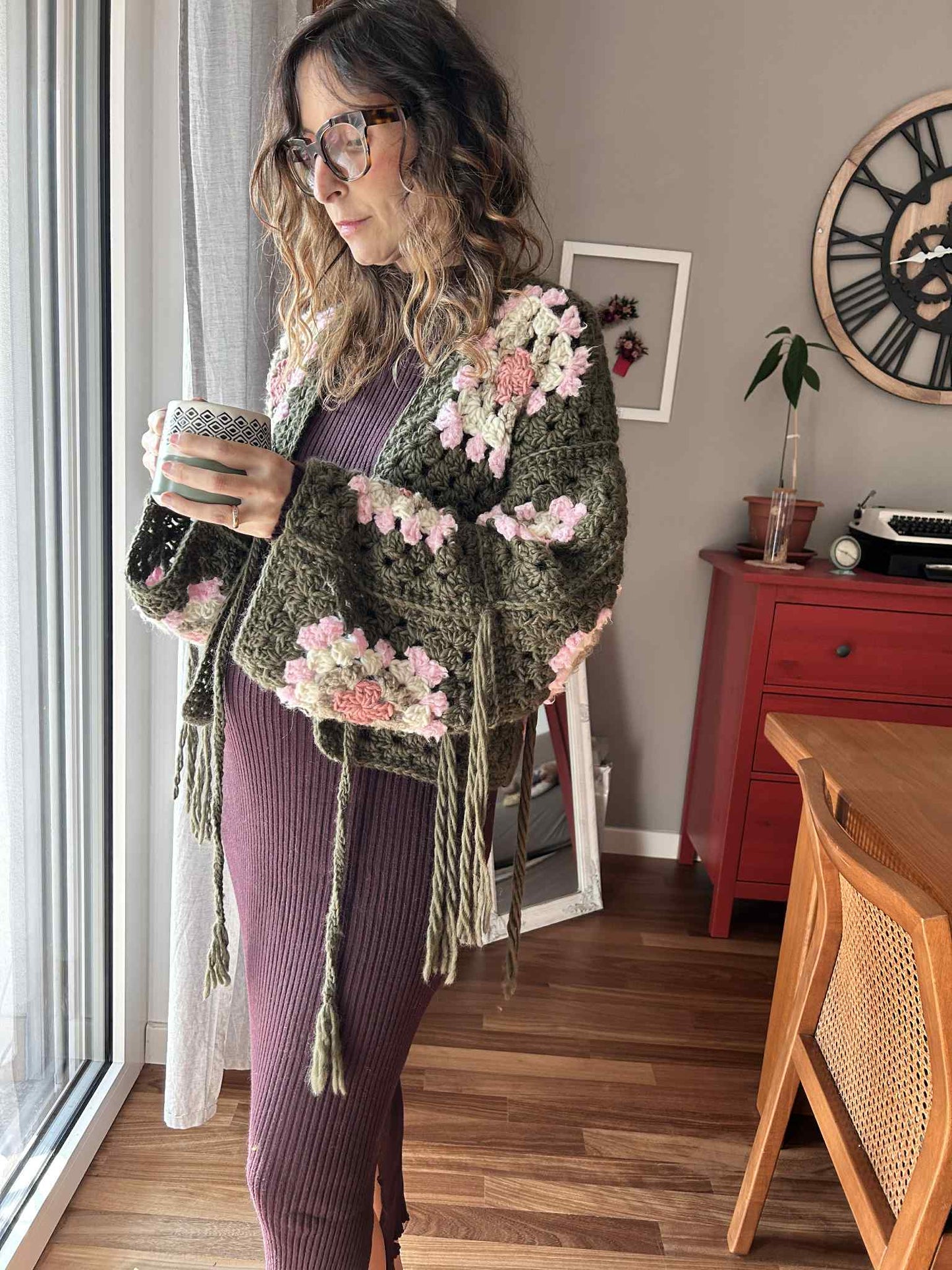 CARDIGAN CROCHET GRANNY SQUARES TAGLIA S - pronta consegna